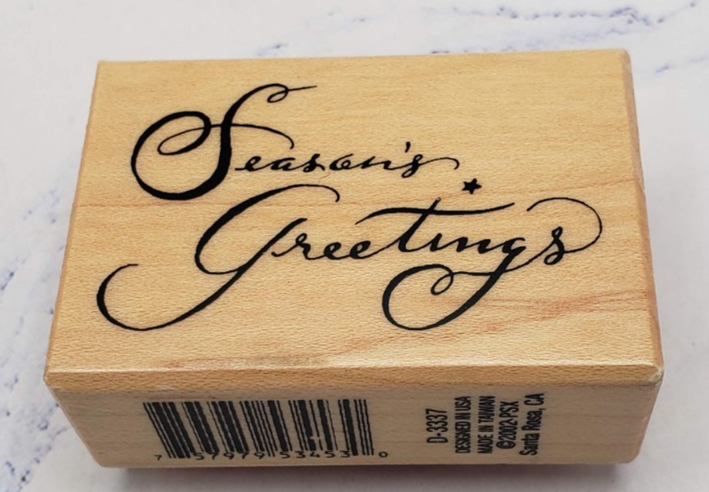 Season’s Greetings Cursive Script PSX D3337 Holidays Wood Mounted Rubber Stamp